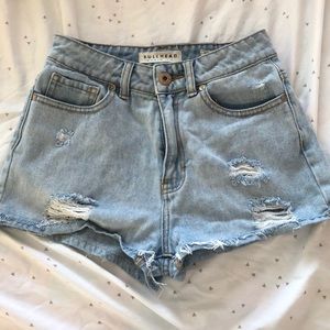 Light denim shorts.